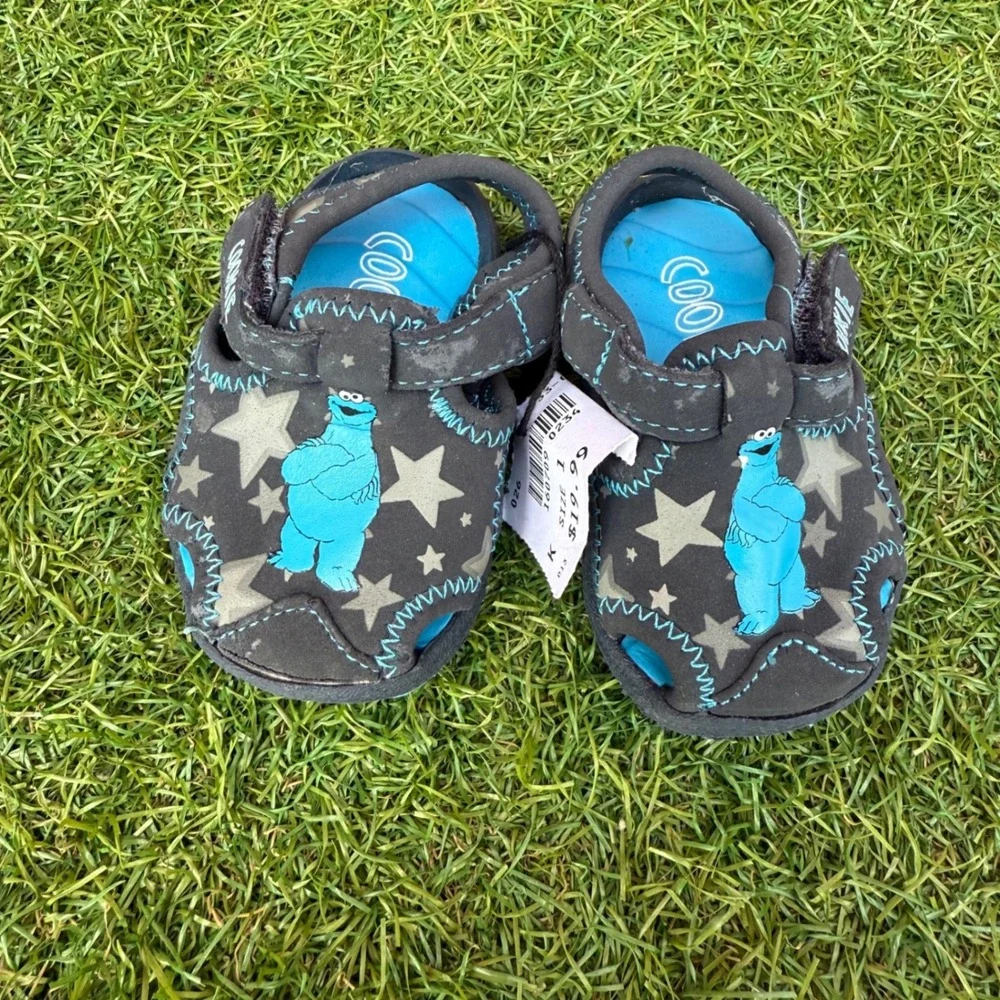 Vtg Y2K Cookie Monster Sesame Street Sandals Infant Size 1 Kidcore Deadstock